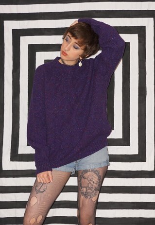 VINTAGE 90'S MULTI SPECKLED PURPLE WOOL JUMPER