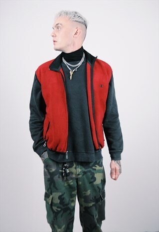 VINTAGE 90'S CHAMPION EMBROIDERED FLEECE GILET RED