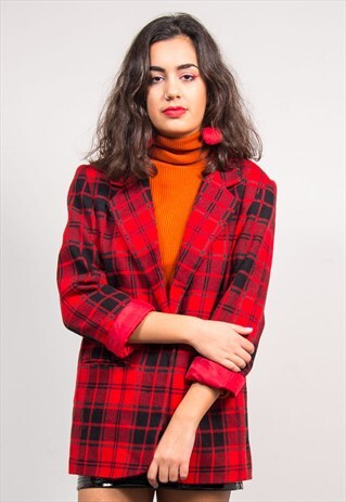 VINTAGE 90'S RED CHECK TARTAN BLAZER JACKET
