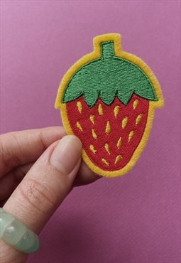 embroidered strawberry iron-on patch