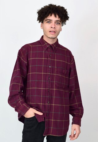 VINTAGE 90'S BURGUNDY CHECKERED SHIRT WITH BUTTONS