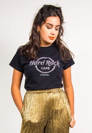 VINTAGE 90'S BLACK HARD ROCK CAFE LONDON RHINESTONE T-SHIRT