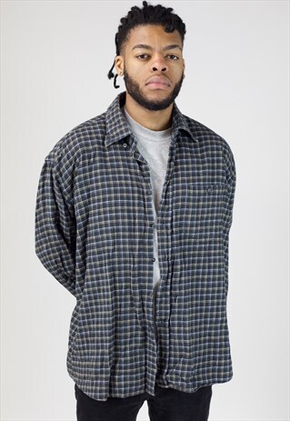 VINTAGE GREY AND GREEN FLANNEL SHIRT