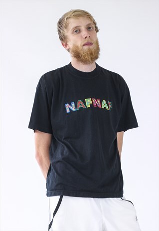 VINTAGE MENS NAF NAF BIG FLOWERS LOGO T-SHIRT