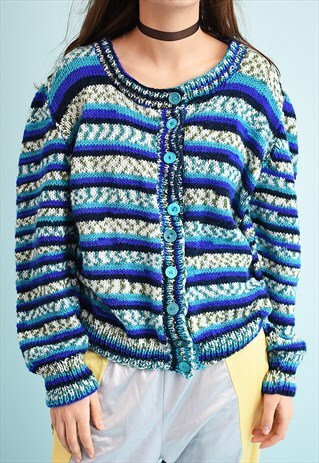 80'S RETRO JAZZY MONOCHROME HANDKNIT CARDIGAN