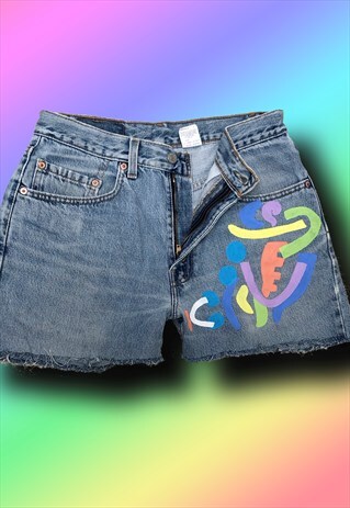 HAND PAINTED REWORKED VINTAGE LEVIS SHORTS.