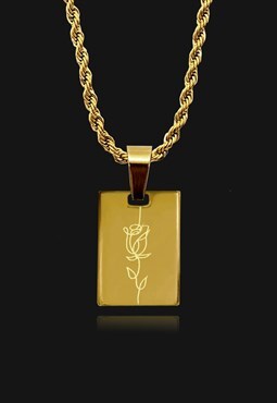Rose Tag Twist Chain Pendant Necklace 18K Gold Plated