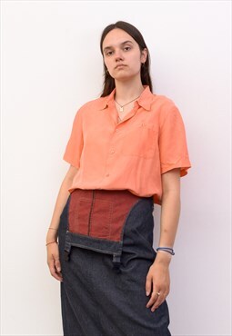 Vintage Women's L XL Silky Blouse Shirt Top Orange 80's