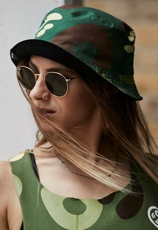 REVERSIBLE BUCKET HAT BLACK CAMOUFLAGE ALLOVER GREEN