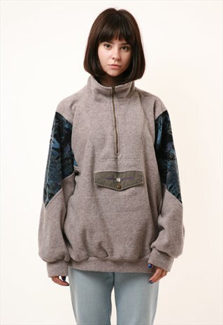 90S RARE VINTAGE WINTER 1/4 ZIP FLEECE ANORAK JACKET 15096