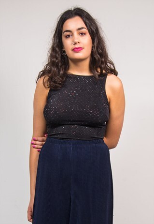 VINTAGE 90'S Y2K CUTE BLACK GLITTER TOP