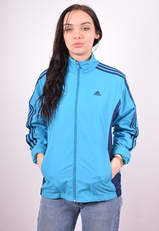 ADIDAS WOMENS VINTAGE TRACKSUIT TOP JACKET LARGE BLUE 90'S