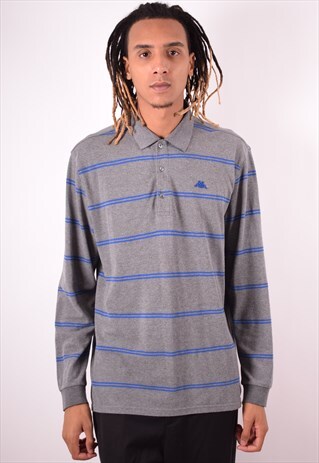 KAPPA MENS VINTAGE POLO SHIRT LONG SLEEVE XXL GREY 90S