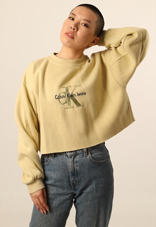 VINTAGE CALVIN KLEIN EMBROIDERED CROPPED SWEATSHIRT