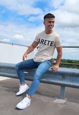 Slim Fit Light Stone T-shirt with Screen printed Large ARETE