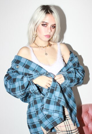 VINTAGE 90S BLUE THICK CHECKED LUMBERJACK SHIRT