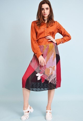 70'S MOD RETRO CLASSY PLEATED SHEER MIDI SKIRT