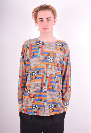 MENS VINTAGE TOP LONG SLEEVE LARGE MULTI 90'S