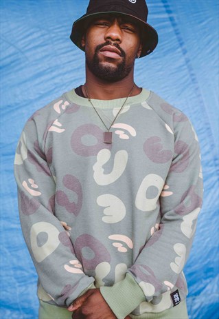 ALLOVER CAMOUFLAGE RAGLAN JERSEY SWEATSHIRT MATCHA GREEN