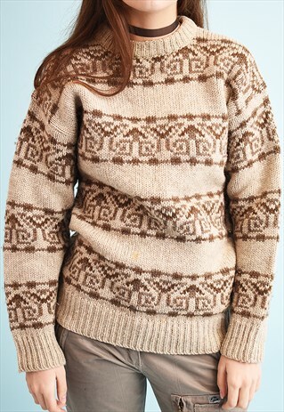 70'S RETRO CHUNKY NEUTRAL KNIT JUMPER