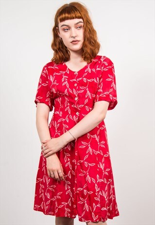 VINTAGE 90'S RED FLORAL PATTERN DRESS
