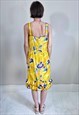 VINTAGE 80'S YELLOW ABSTRACT PRINT STRAP DRESS