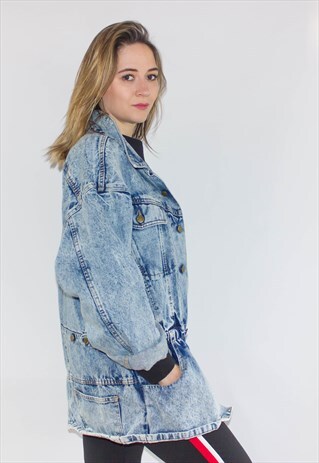 VINTAGE 80'S OVERSIZED ACID WASH DENIM PARKA JACKET