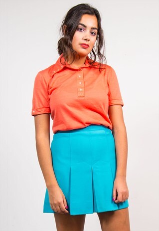 70'S VINTAGE PEACH POLO STYLE SHORT SLEEVE TOP T-SHIRT