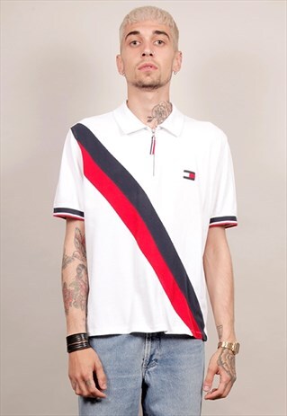 VINTAGE 90'S TOMMY HILFIGER TRICOLOUR POLO T-SHIRT