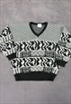 VINTAGE KNITTED JUMPER ABSTRACT PATTERNED GRANDAD SWEATER