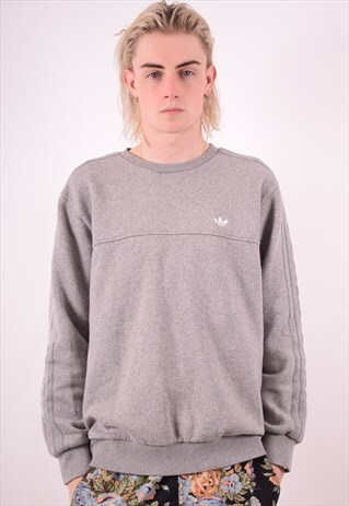 ADIDAS MENS VINTAGE SWEATSHIRT JUMPER MEDIUM GREY 90S