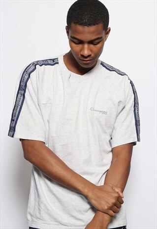 VINTAGE CHAMPION TAPE LOGO T-SHIRT GREY