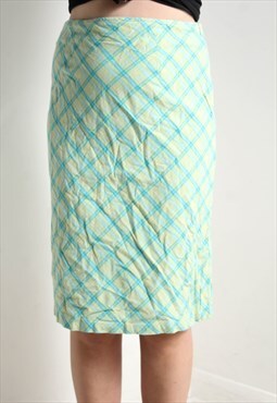 Vintage 80's Check Patterned Knee Length Skirt Green W32'