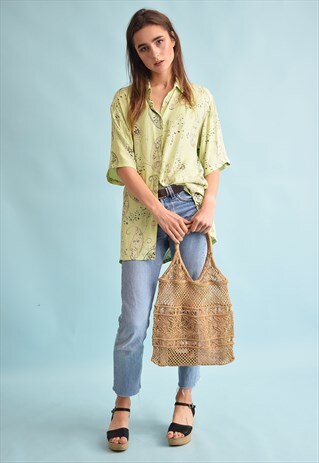 70'S RETRO BOHO FESTIVAL MOD RAFFIA WOVEN TOTE BAG