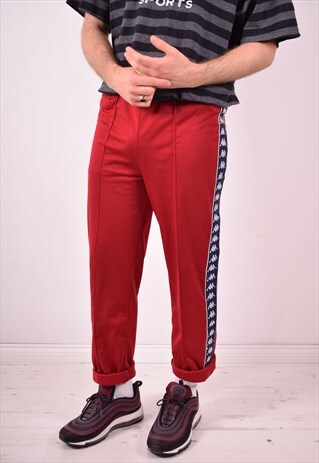 KAPPA MENS VINTAGE TRACKSUIT TROUSERS W30 L28 RED 90S