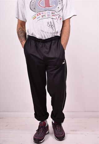 PUMA MENS VINTAGE TRACKSUIT TROUSERS W38 L32 BLACK 90S