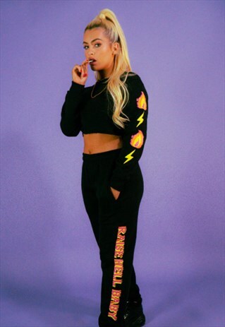 THE BLACK FLAME GRAPHIC PRINTED CROPPED SWEATSHIRT