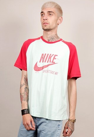VINTAGE 90'S NIKE CYAN BLUE / RED RAGLAN T-SHIRT