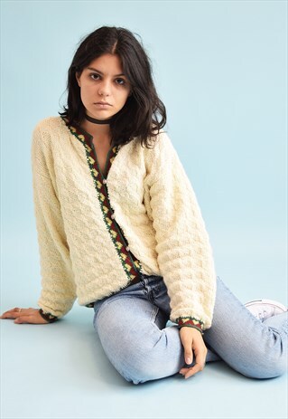 90'S RETRO NORDIC NEUTRAL CHUNKY HANDKNIT CARDIGAN