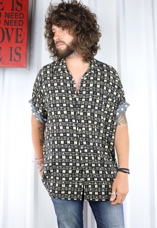 VINTAGE CRAZY PATTERN OVERSIZED SHORT SLEEVED HAWAIIAN SHIRT