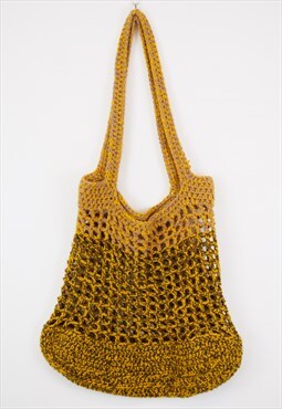 Vintage Shoulder Bag Hand Knitted in Yellow and Brown