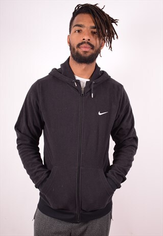 NIKE MENS VINTAGE FLEECE HOODIE JUMPER MEDIUM BLACK 90S