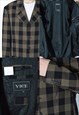 VINTAGE 90S BLACK BEIGE BROWN CHECK WOOL BLEND BLAZER