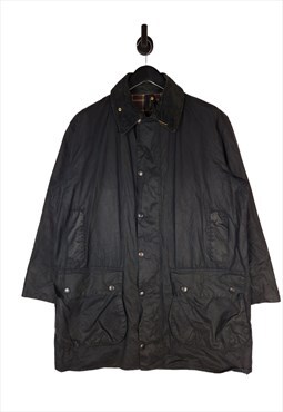  90's Barbour A205 Border Jacket Wax Cotton In Navy Size XL