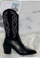 COWBOY BOOTS BLACK MID CALF WESTERN COWGIRL BOOTS