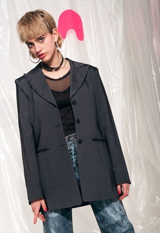 VINTAGE BLAZER JACKET 90S GREY BOXY FIT IRIDESCENT COAT