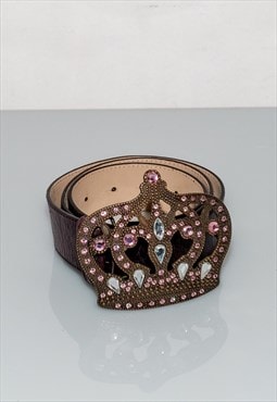 Y2K Vintage princess crown buckle leather belt in purple