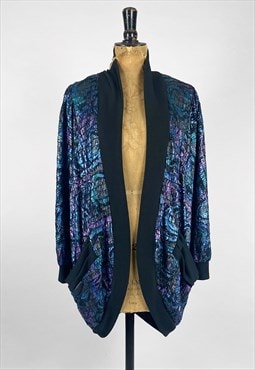 80's Gila Grunert Vintage Blue Metallic Textured Jacket 