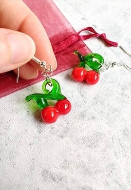Glass Cherry Lampwork Earrings