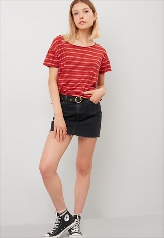 RAW HEM STRIPED T-SHIRT